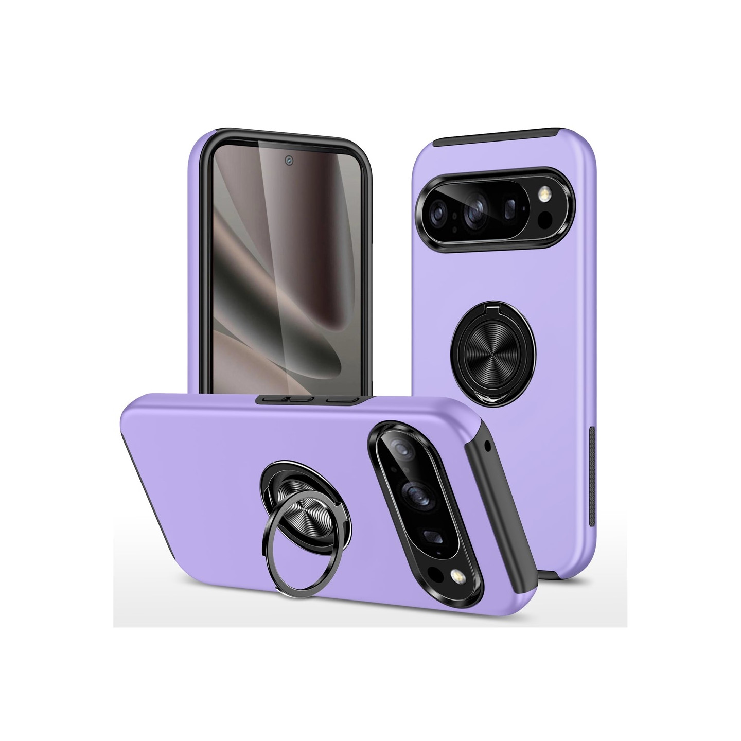 Till Pixel 10 Pro / Pixel 10 Skal Hybrid skal med Finger Ring - Lila