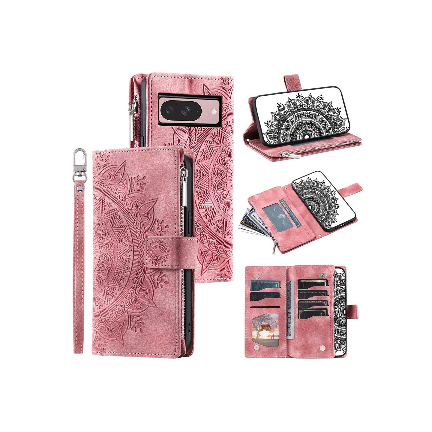 For Google Pixel 10 Pro / 10 / 9 Pro / 9 Wallet Case Cover Shell Mandala Flower Pattern