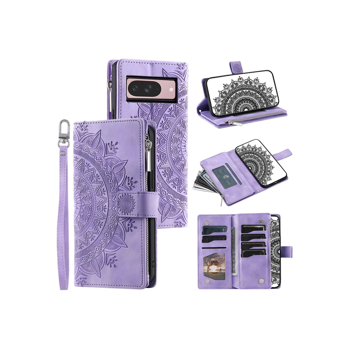 For Google Pixel 10 Pro / 10 / 9 Pro / 9 Wallet Case Cover Shell Mandala Flower Pattern