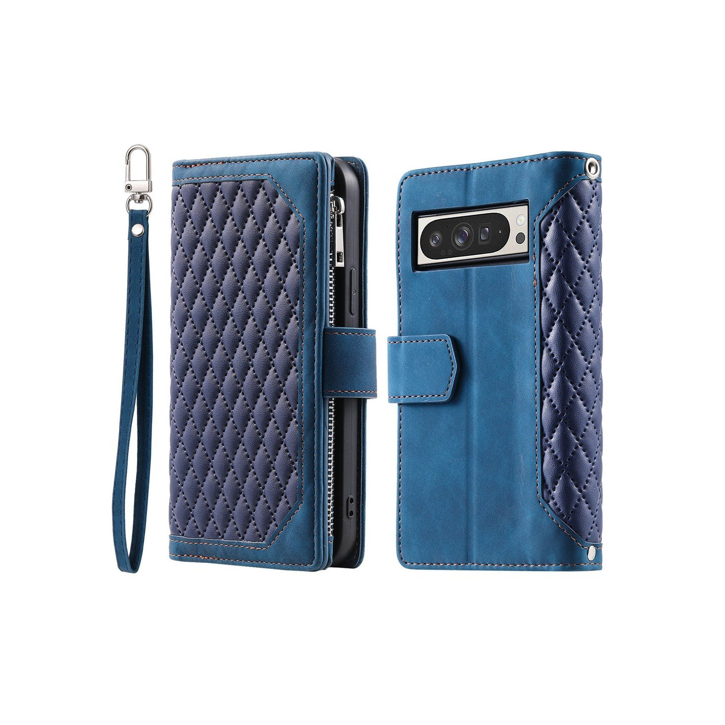 Til Google Pixel 10 Pro XL Lommebok-deksel med glidelås Rhombus Stitching Line Telefonveske