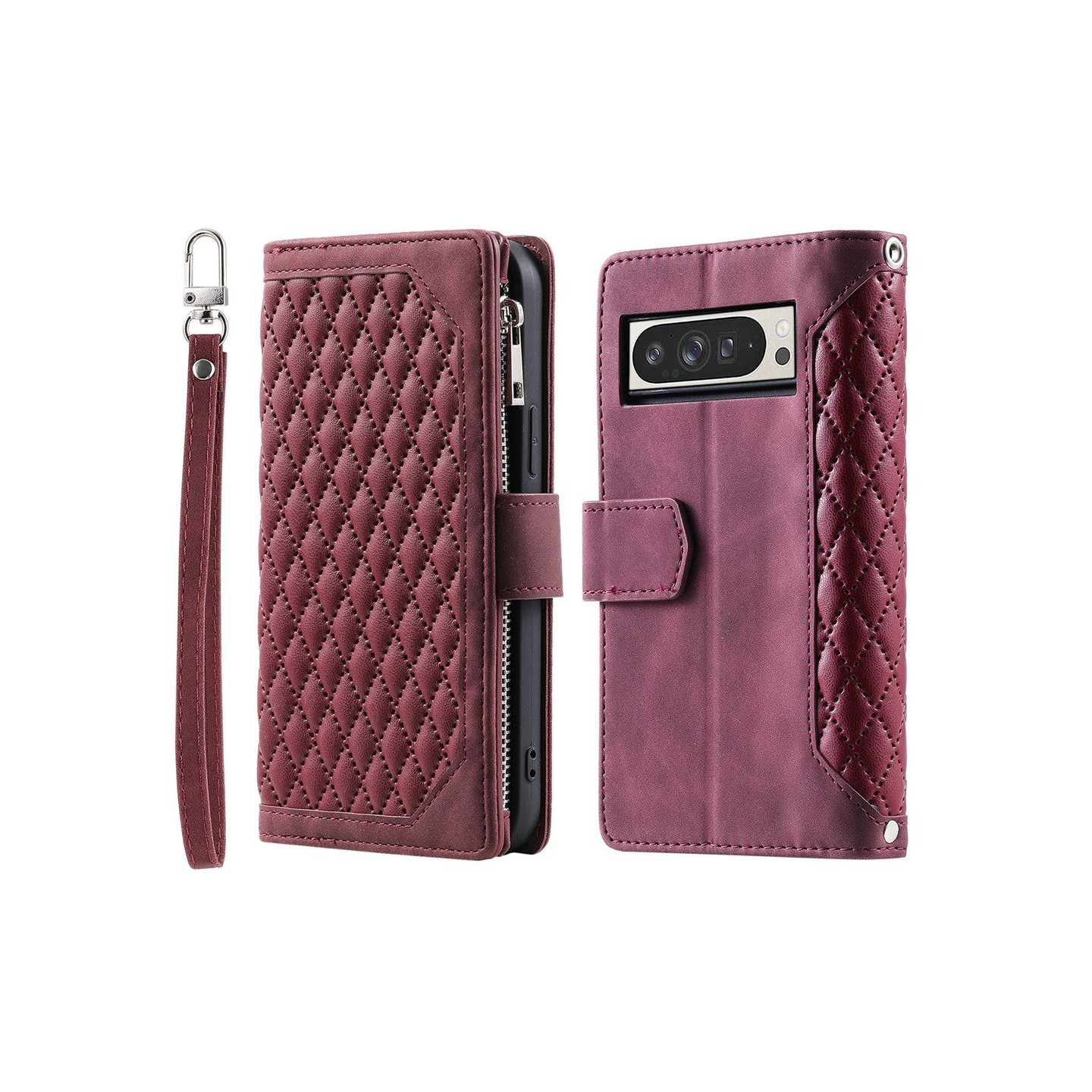 Google Pixel 10 Pro XL Zipper Wallet Case Rhombus Stitching Line Puhelinsuojus