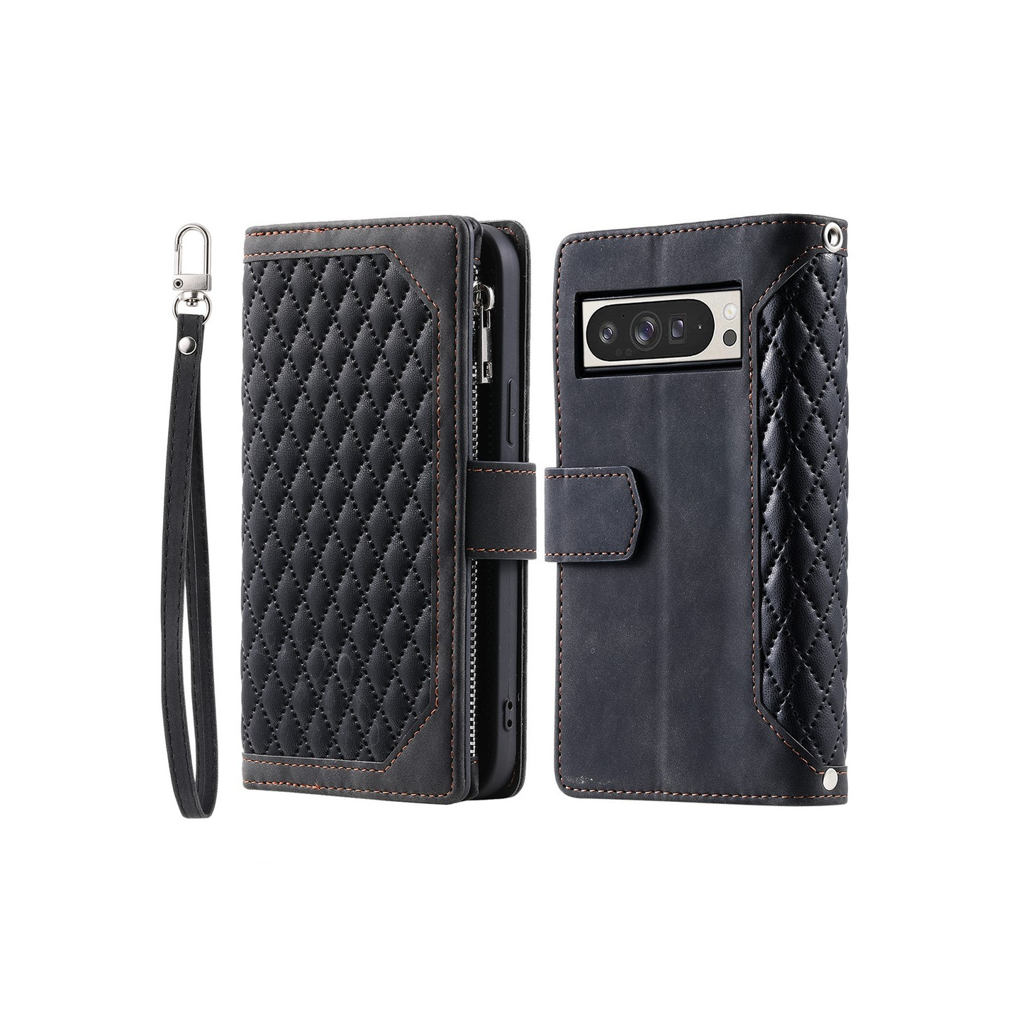 Google Pixel 10 Pro XL Zipper Wallet Case Rhombus Stitching Line Puhelinsuojus