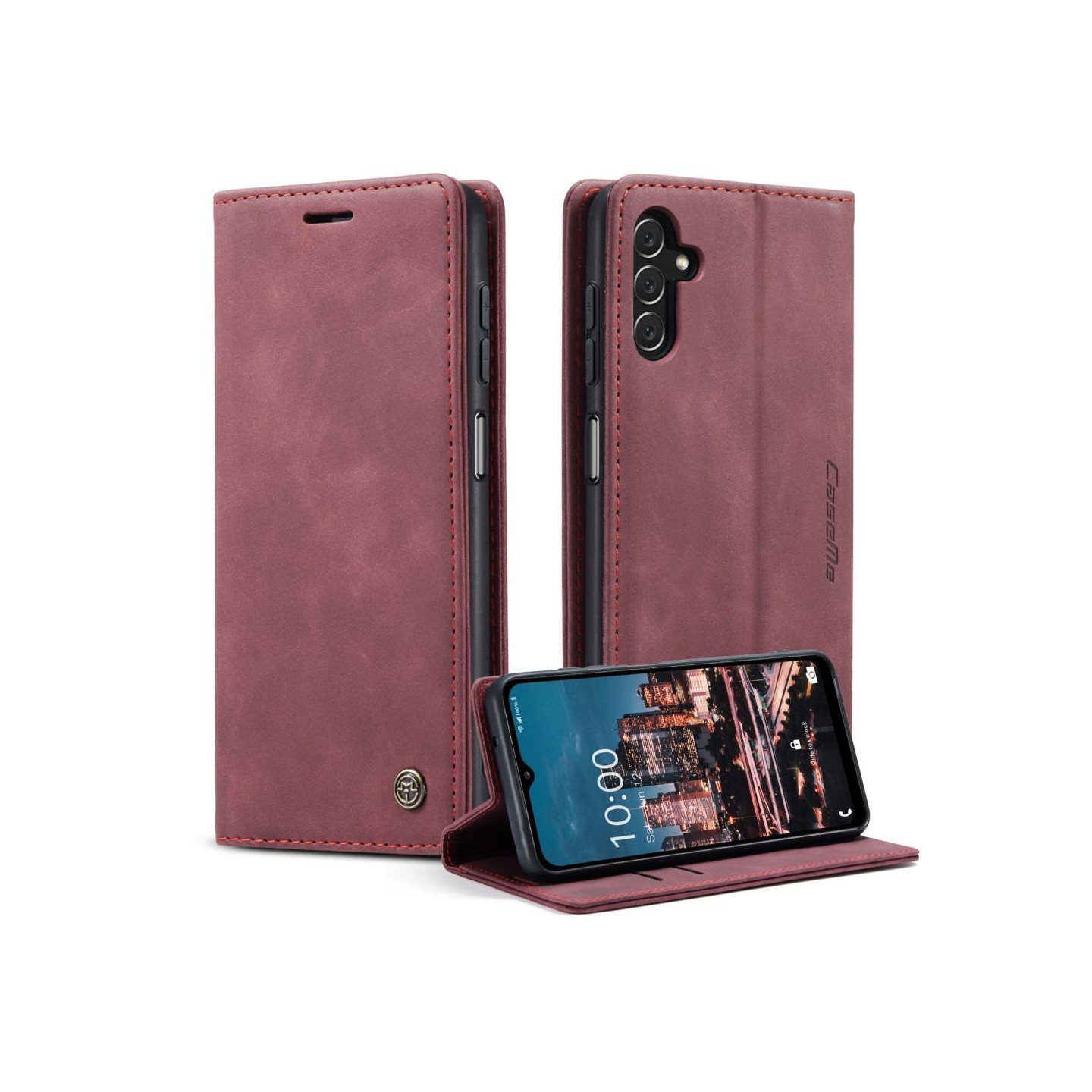 CASEME Retro Wallet Case for Samsung Galaxy A14 - Wine Red