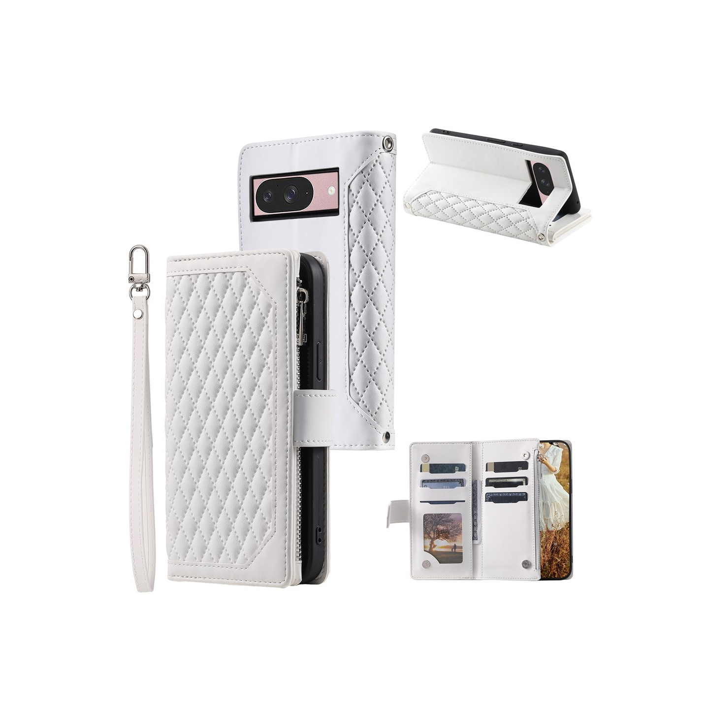 For Google Pixel 10 Pro / 10 / 9 Pro / 9 Zipper Wallet Case Rhombus Phone Cover