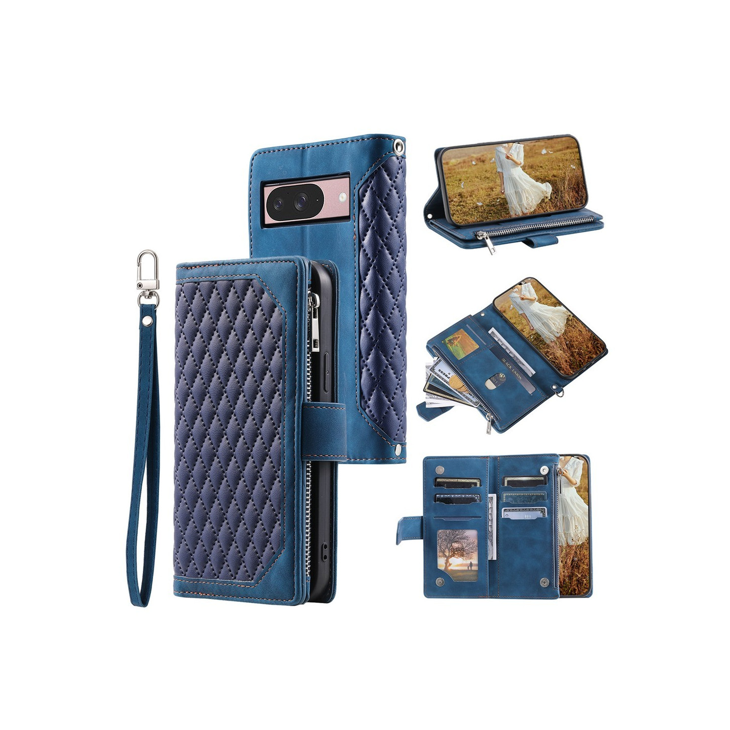 För Google Pixel 10 Pro / 10 / 9 Pro / 9 Zipper Wallet Case Rhombus Telefonfodral