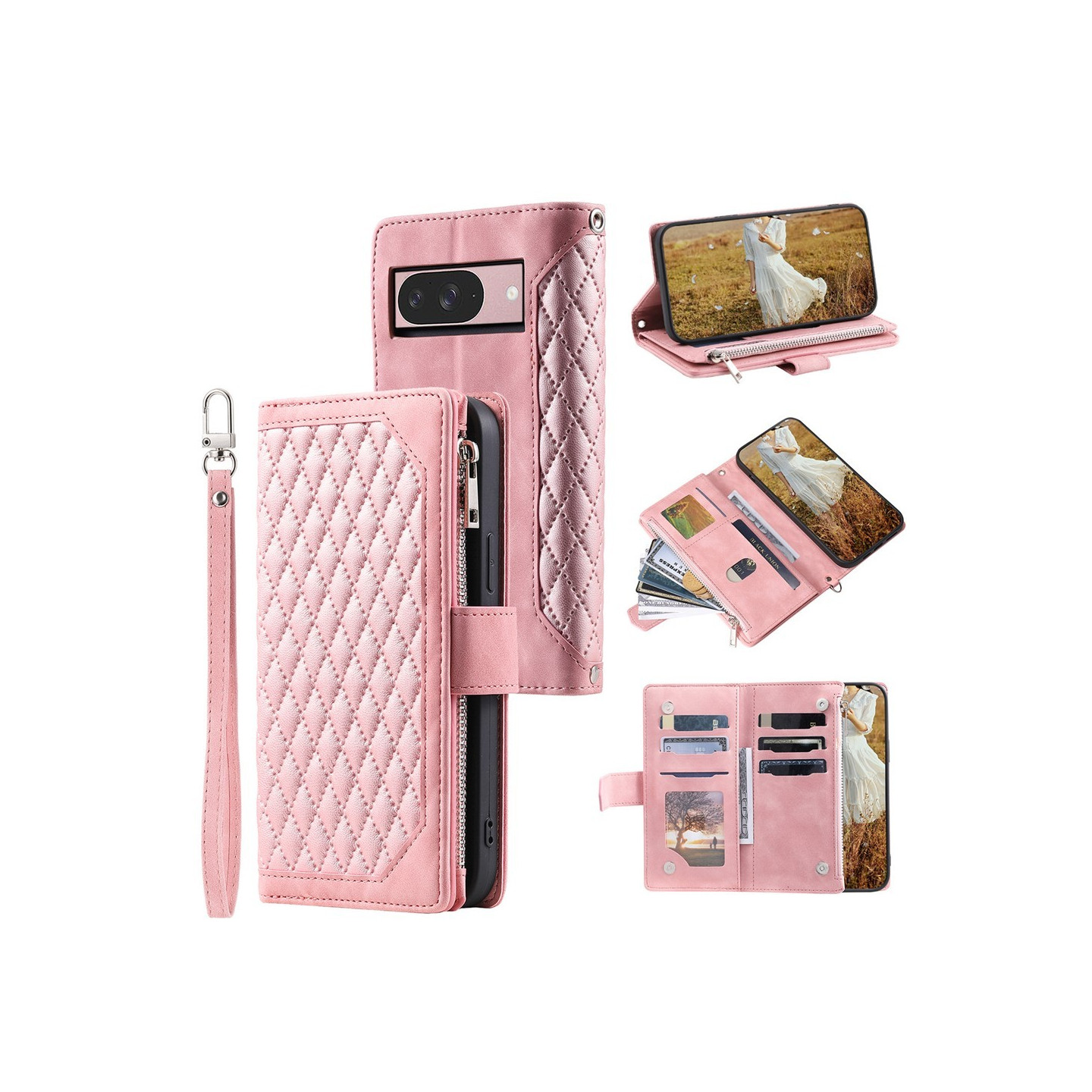 Til Google Pixel 10 Pro / 10 / 9 Pro / 9 Zipper Wallet Case Rhombus Telefoncover