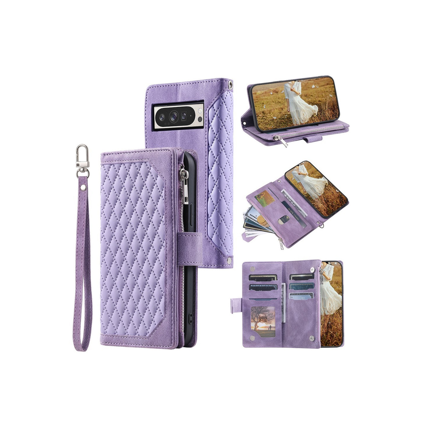 Til Google Pixel 10 Pro XL Zipper Wallet Case Rhombus Telefoncover