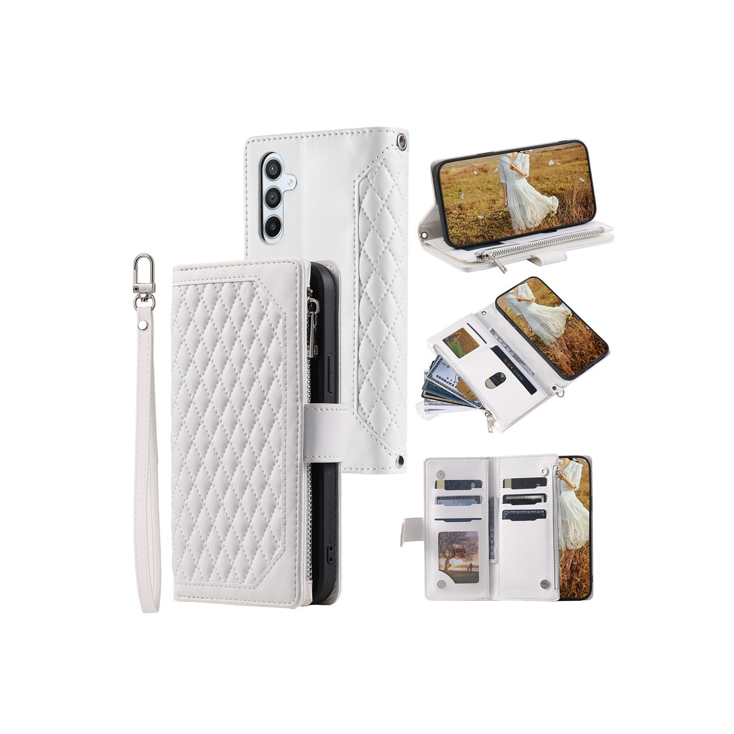 Samsung Galaxy A17 5G / A26 5G Zipper Wallet Case Rhombus Stitching Line Puhelinsuojus