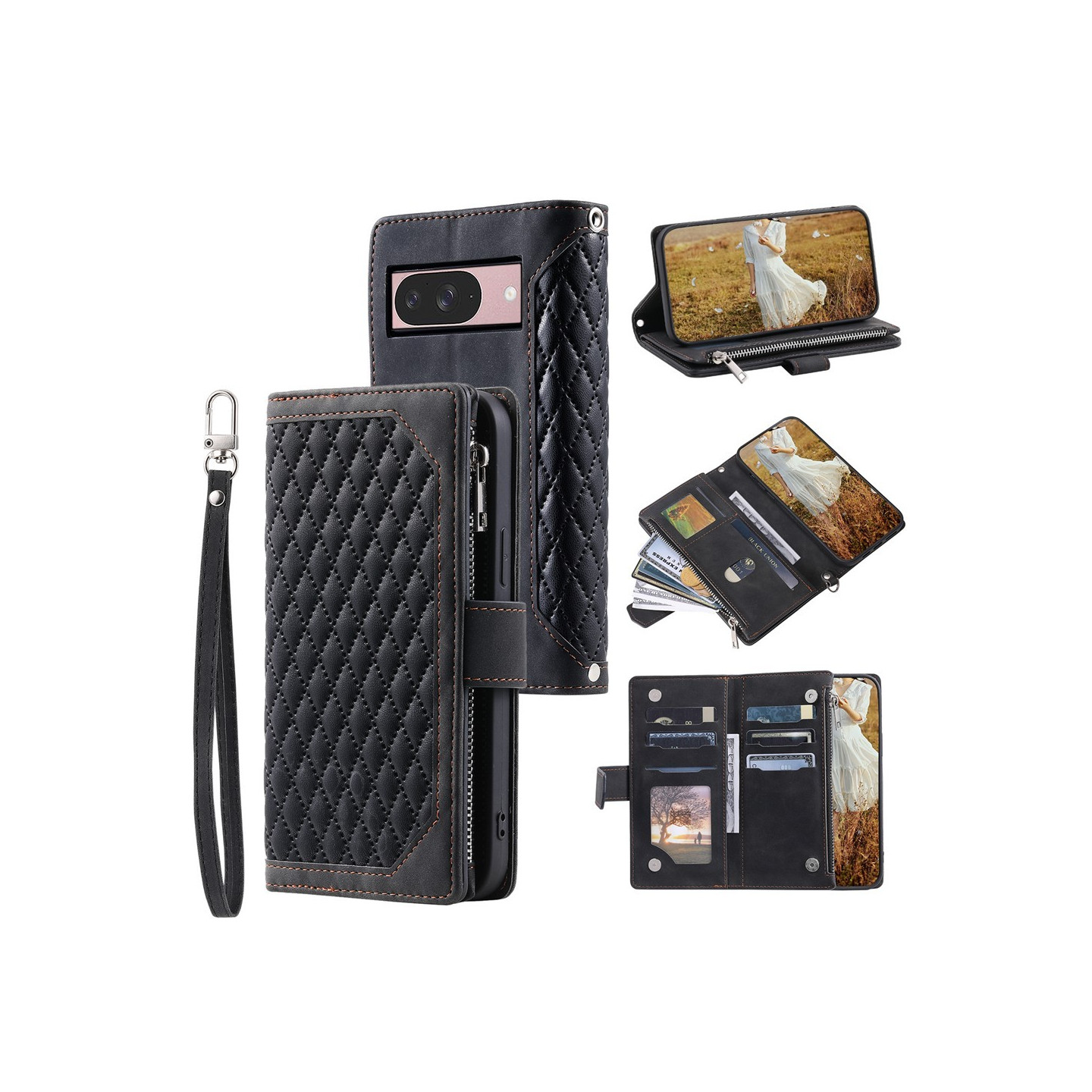 For Google Pixel 10 Pro / 10 / 9 Pro / 9 Zipper Wallet Case Rhombus Phone Cover