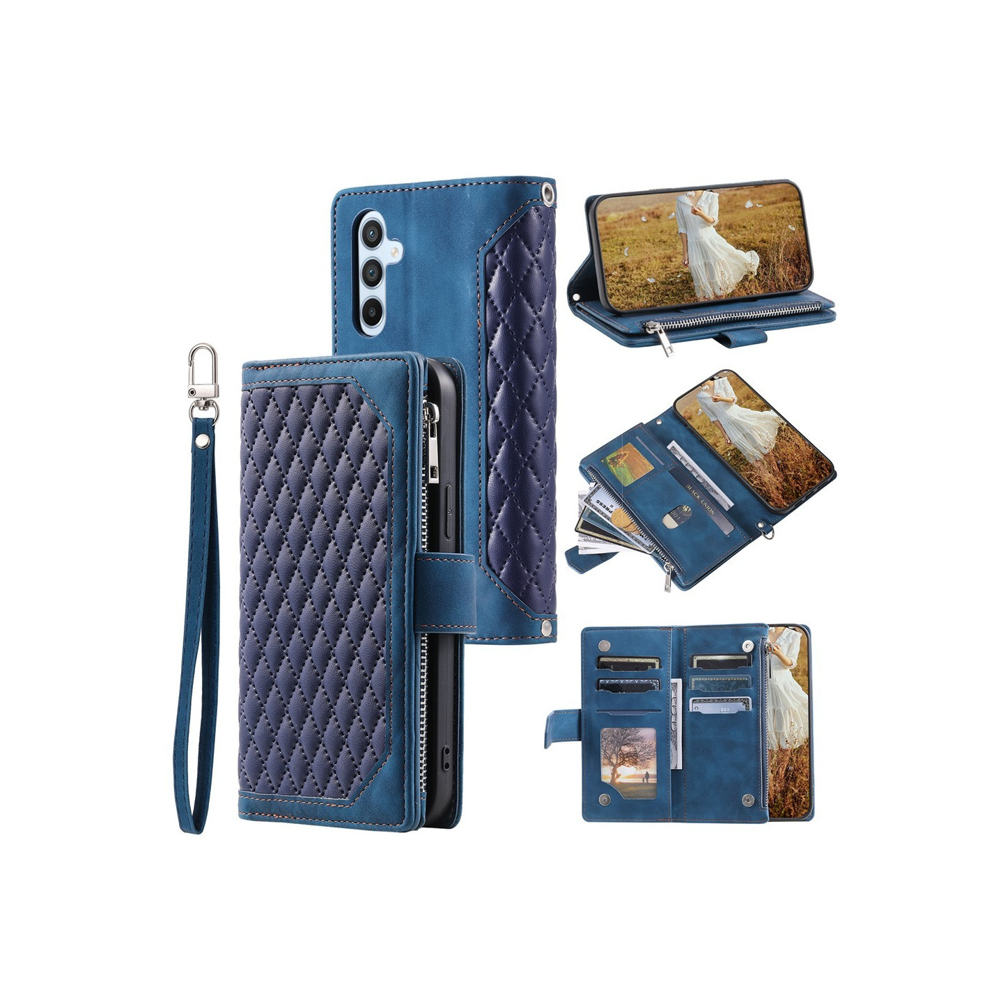 Samsung Galaxy A17 5G / A26 5G Zipper Wallet Case Rhombus Stitching Line Puhelinsuojus