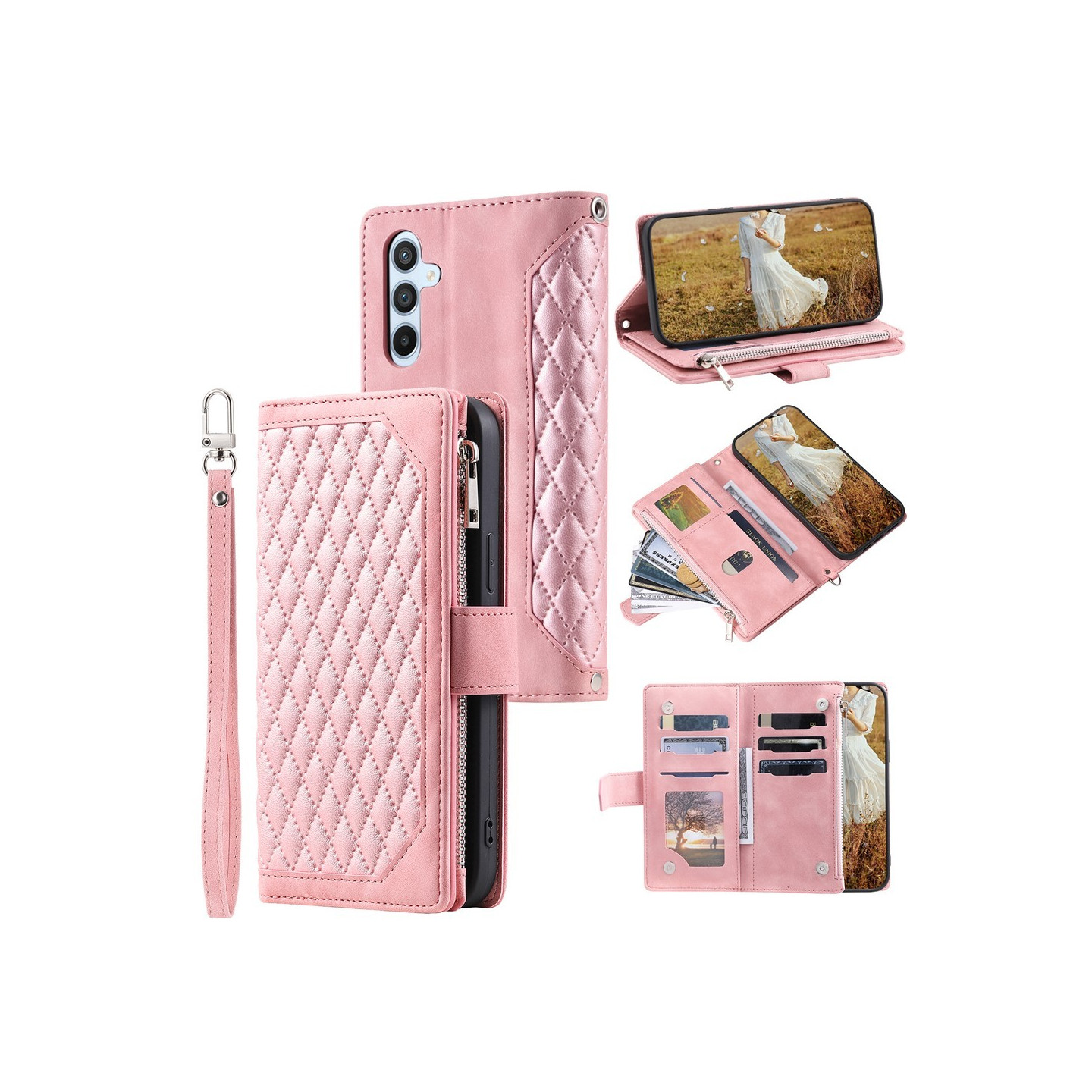 Til Samsung Galaxy A17 5G / A26 5G Zipper Wallet Case Rhombus Telefoncover