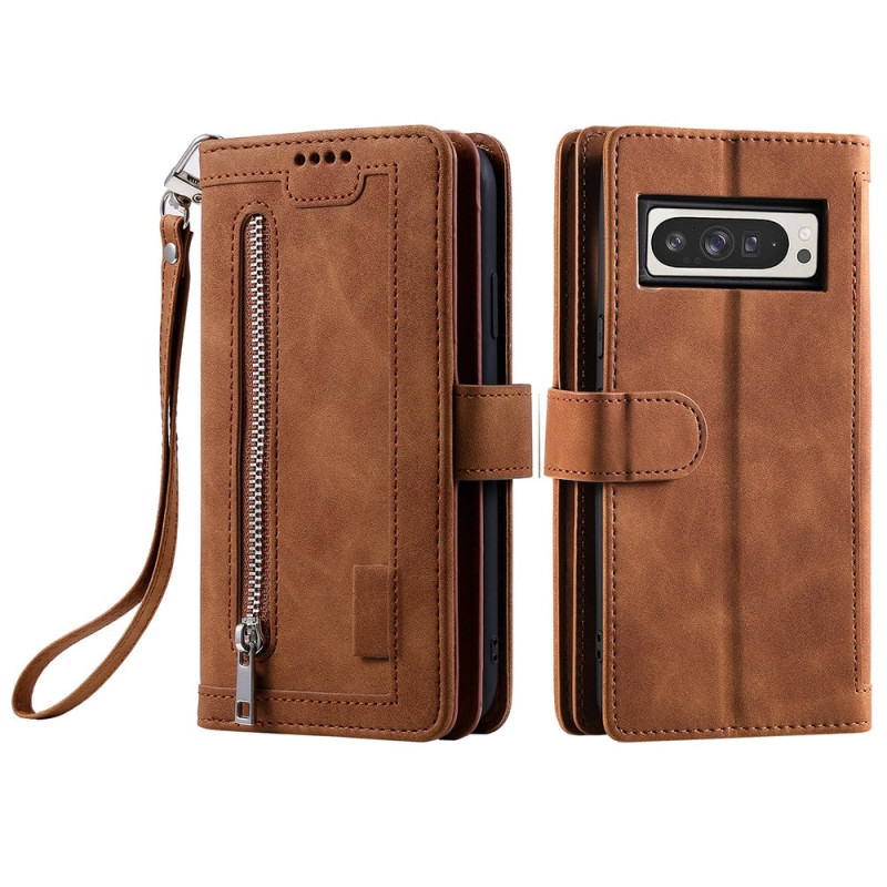 For Google Pixel 10 Pro XL / 9 Pro XL Case Zipper Pocket PU Leather Phone Cover with 9 Card Slots