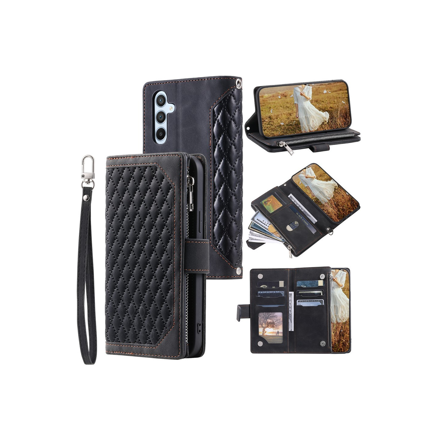 Samsung Galaxy A17 5G / A26 5G Zipper Wallet Case Rhombus Stitching Line Puhelinsuojus