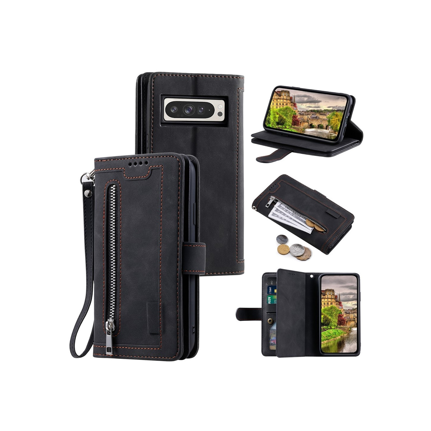 Til Google Pixel 10 Pro XL / 9 Pro XL Etui med Lynlåslomme og 9 Kortlommer