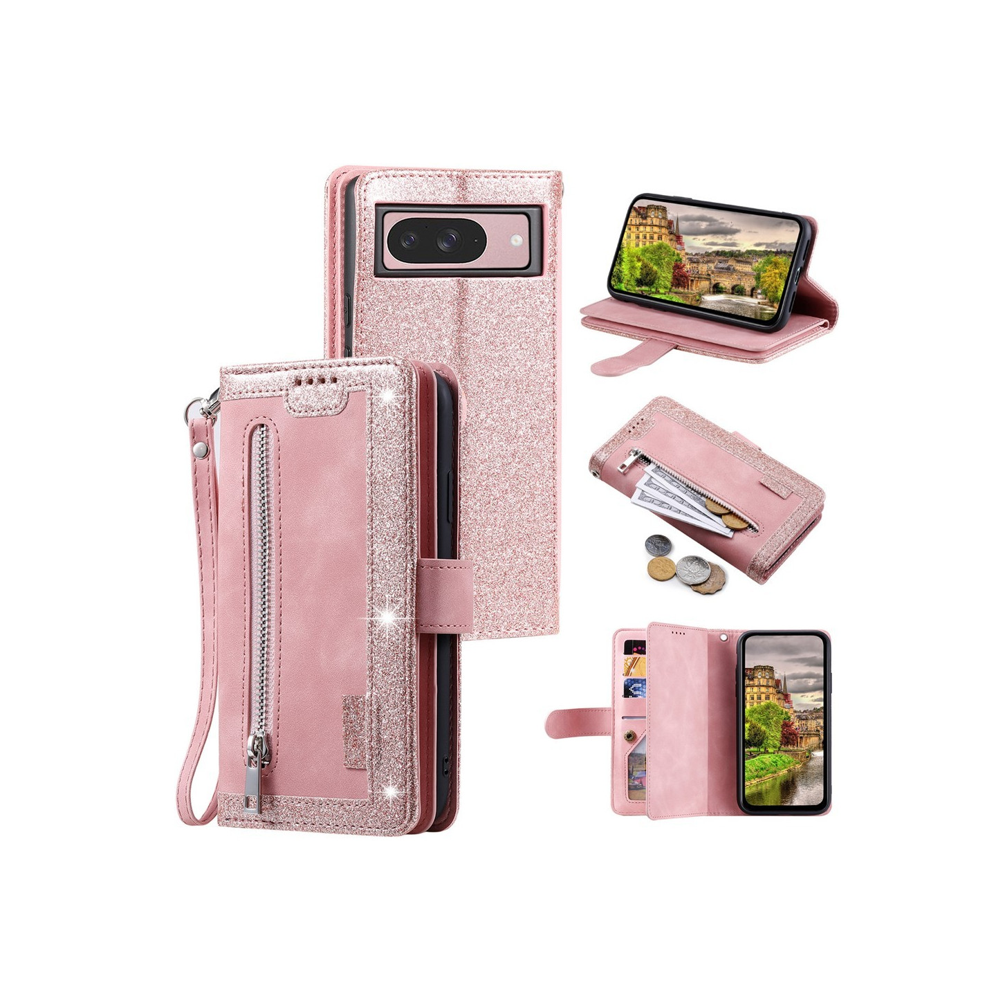 Til Google Pixel 10 Pro / 10 / 9 Pro / 9 Etui med Lynlåslomme og 9 Kortlommer