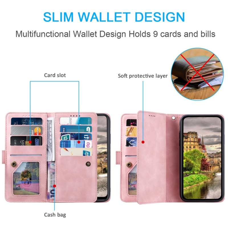 For Google Pixel 10 Pro / 10 / 9 Pro / 9 Case Zipper Pocket PU Leather Phone Cover with 9 Card Slots