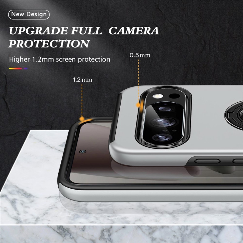 For Google Pixel 10 Pro / Pixel 10 Skal Finger Ring Kickstand Hybrid Case - Silver