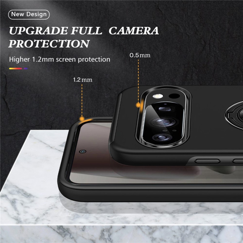 Google Pixel 10 Pro / Pixel 10 Skalsormenrengasjalustan hybridikotelo - musta