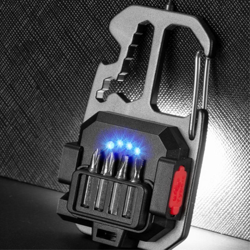 Nøkkelring lommelykt COB lett flaskeåpner Skrutrekker Multi