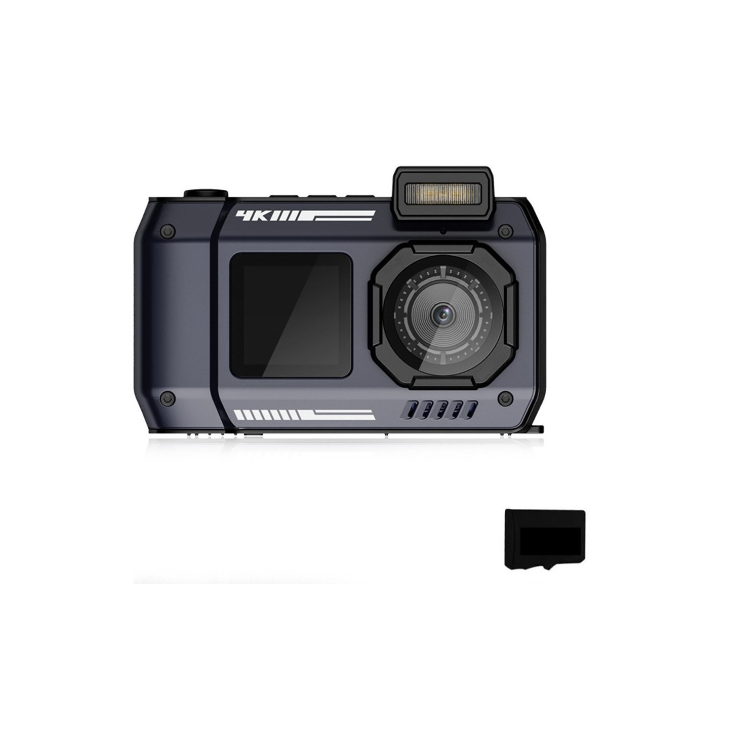 D50 Vattentät Actionkamera Utomhussport Dubbel Skärm Kamera + 32GB Minneskort