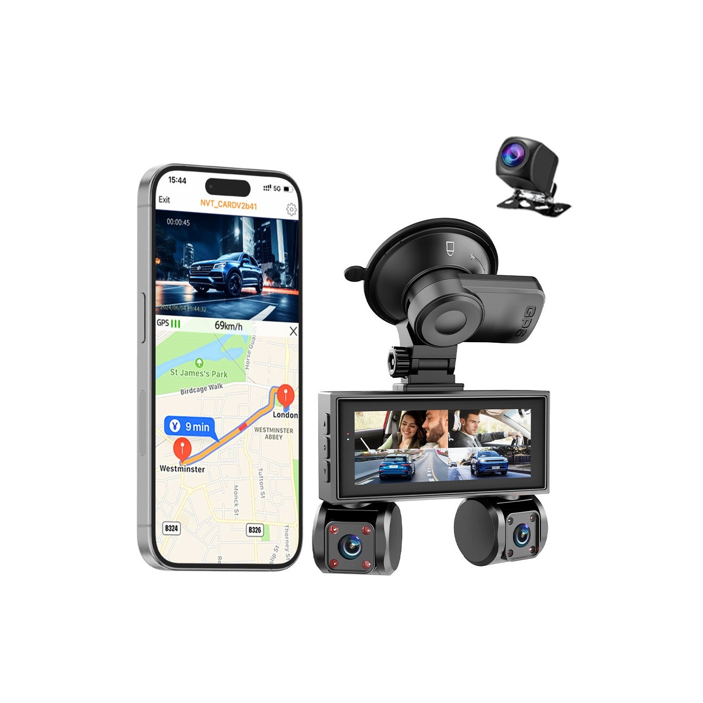 Car Camera WiFi 4 Channel 2K Night Vision Quad Lens Car DVR GPS Module Step Down Cable