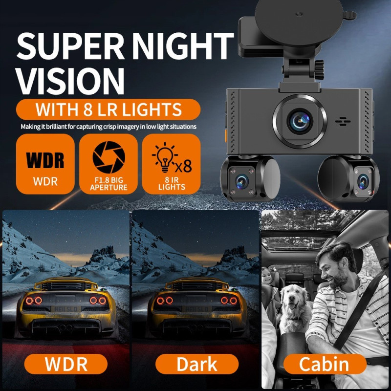 Bilkamera WiFi 4-kanals 2K nattseende fyrlins bil-DVR GPS-modul step-down-kabel