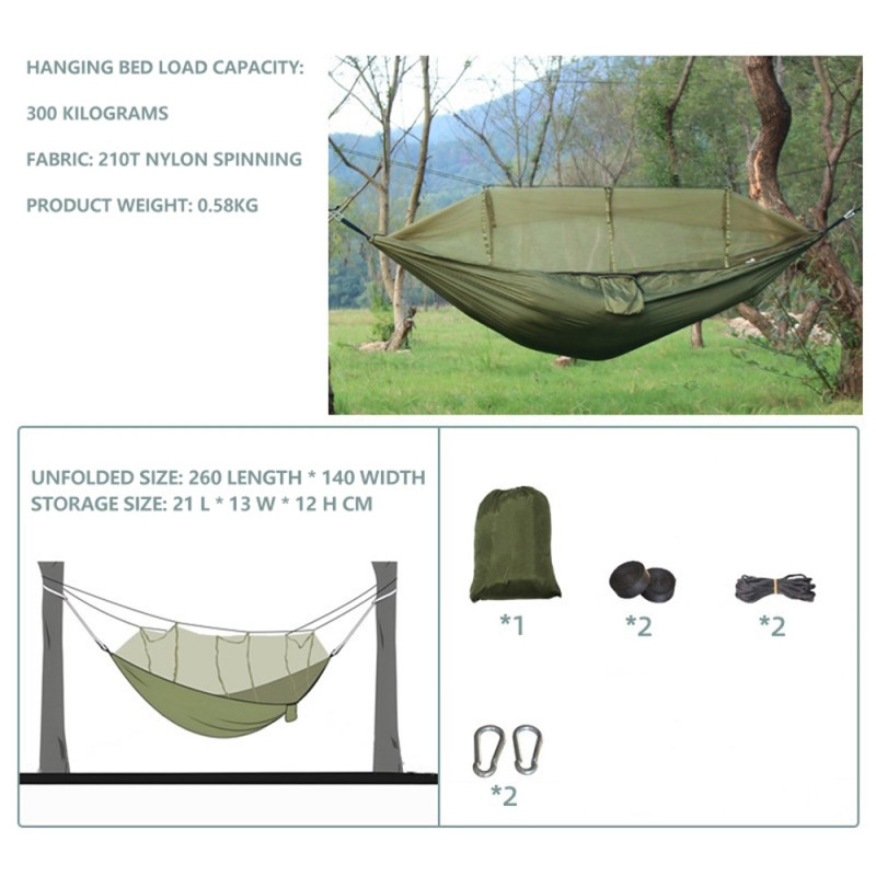 Hammock Hanging hammock for camping, mosquito net, unfolded size: 260x140cm