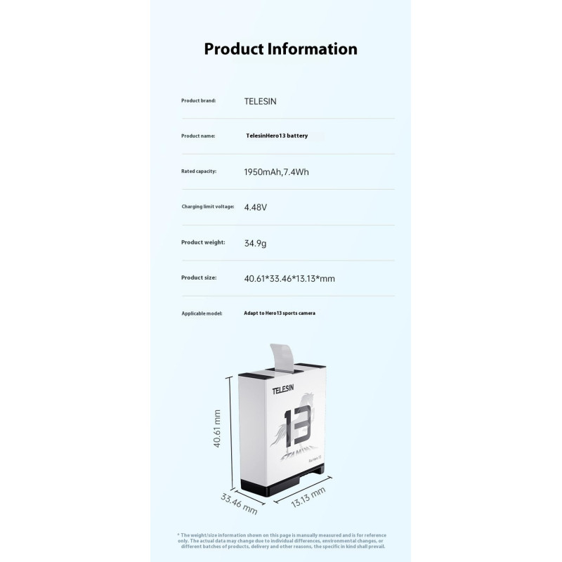 Batteri för GoPro Hero 13 7.4Wh 1950mAh JH-GP13 Ersättningsbatteri för låg temperatur