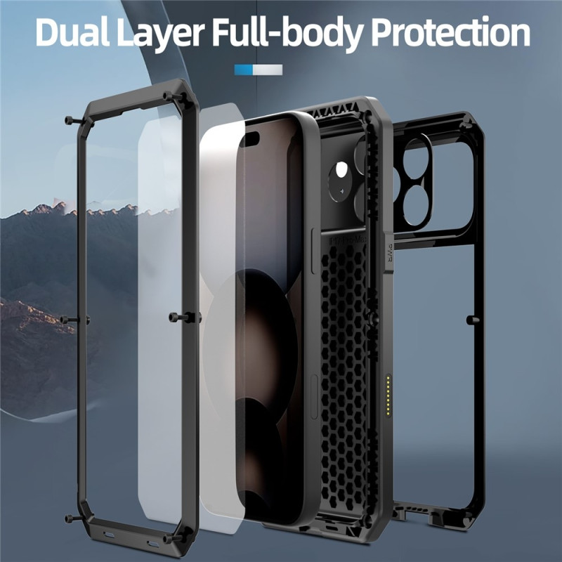 Kraftig robust hybrid-deksel+herdet glass til iPhone 17 Pro Max