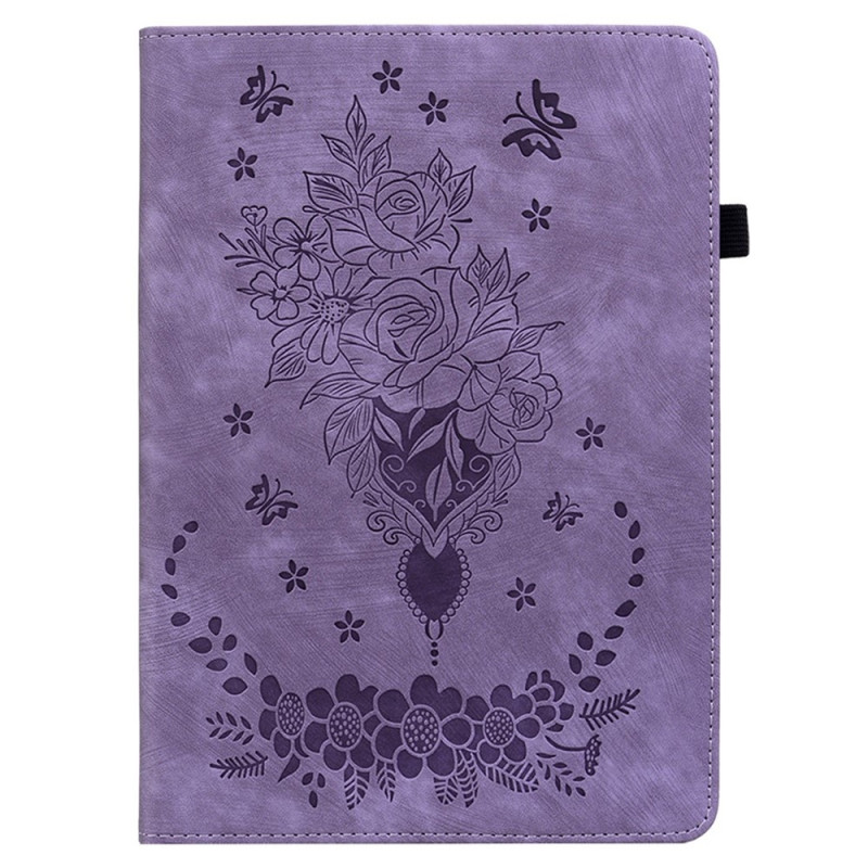 Til Samsung Galaxy Tab A11 Etui Beskyttelse Med Roseblomst Prægning - Lilla