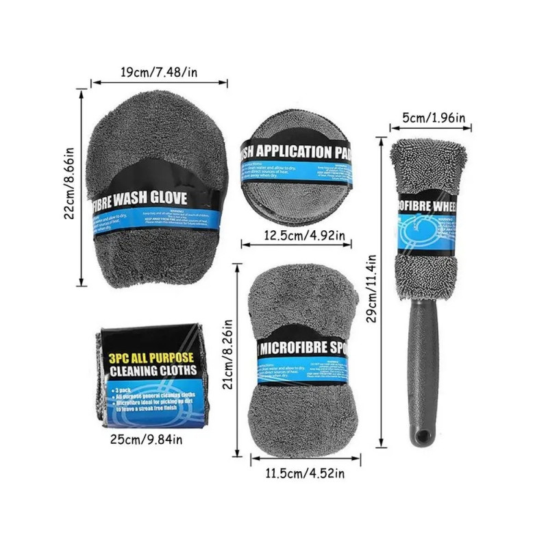 9 Pieces Car Wash Cleaning Tools Sponge Microfiber Towel Brush Glove