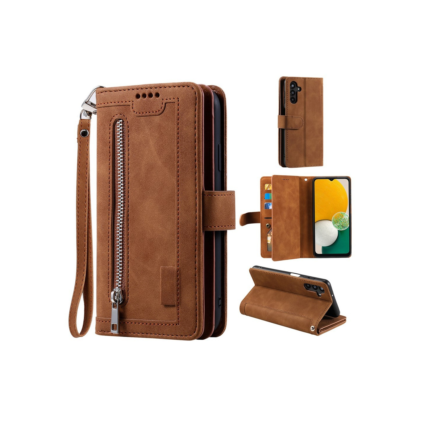 For Samsung Galaxy A17 Case Zipper Pocket PU Leather Phone Cover with 9 Card Slots