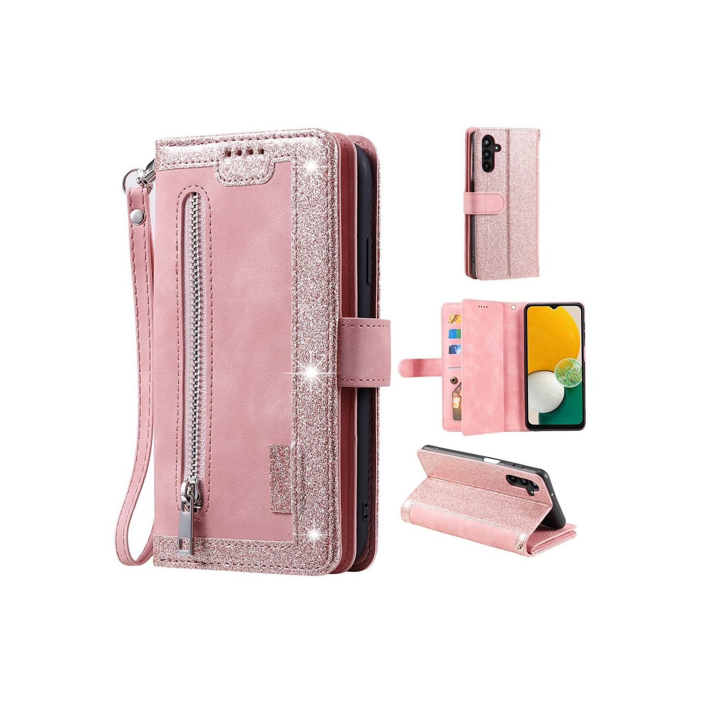 For Samsung Galaxy A17 Case Zipper Pocket PU Leather Phone Cover with 9 Card Slots