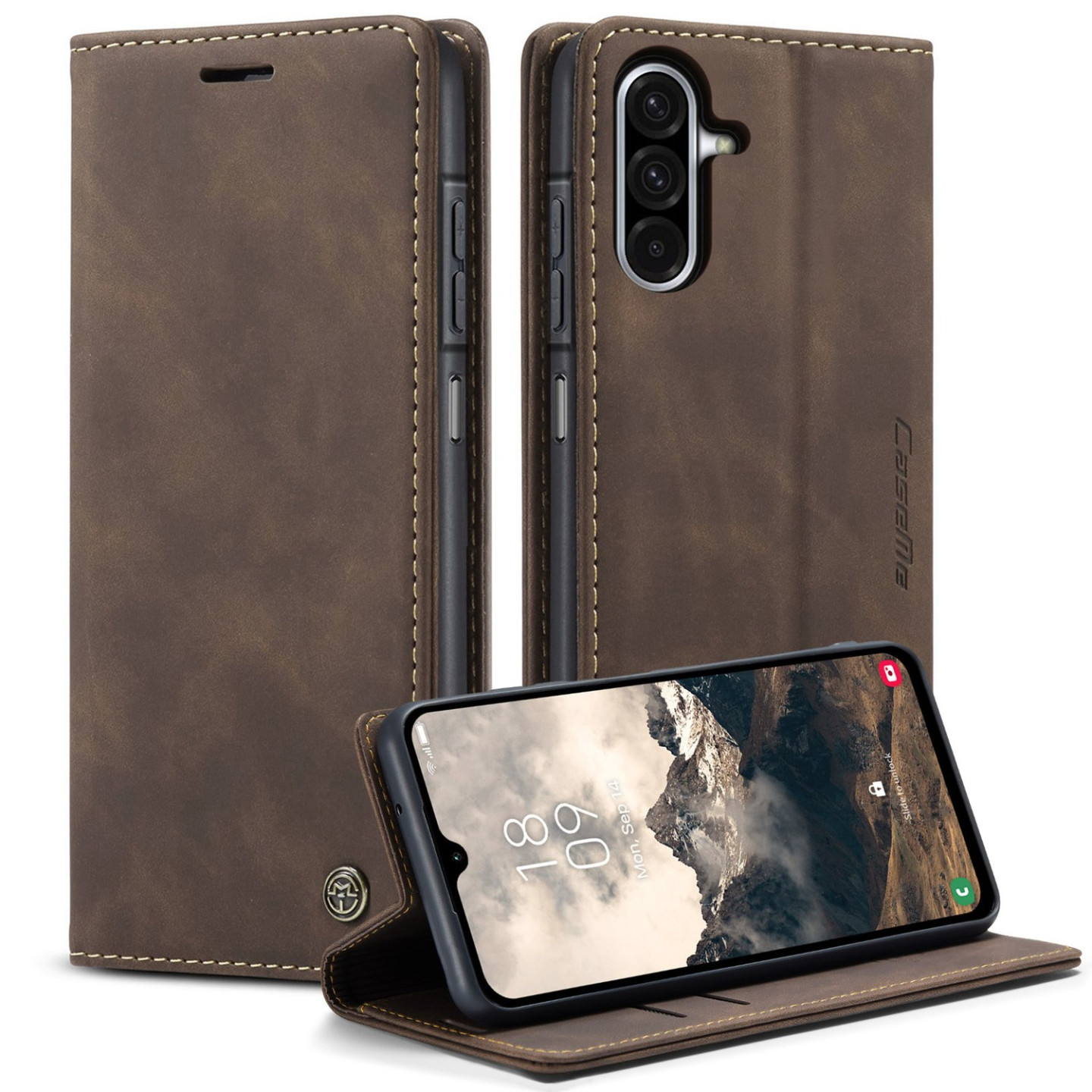 CASEME Retro Wallet Case for Samsung Galaxy A17 - Coffee