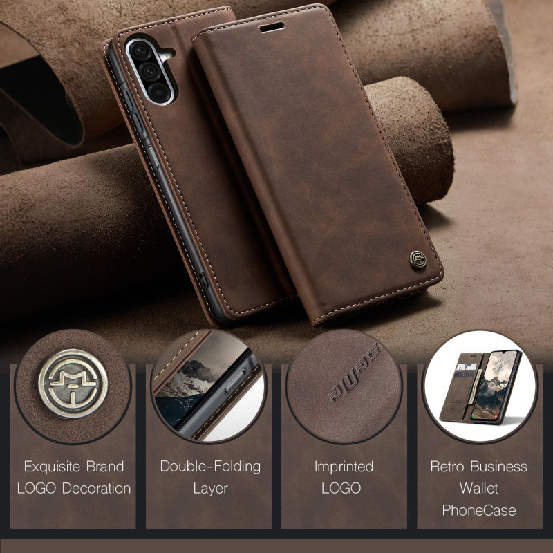 CASEME Retro Lompakkokotelo Samsung Galaxy A17 - Coffee