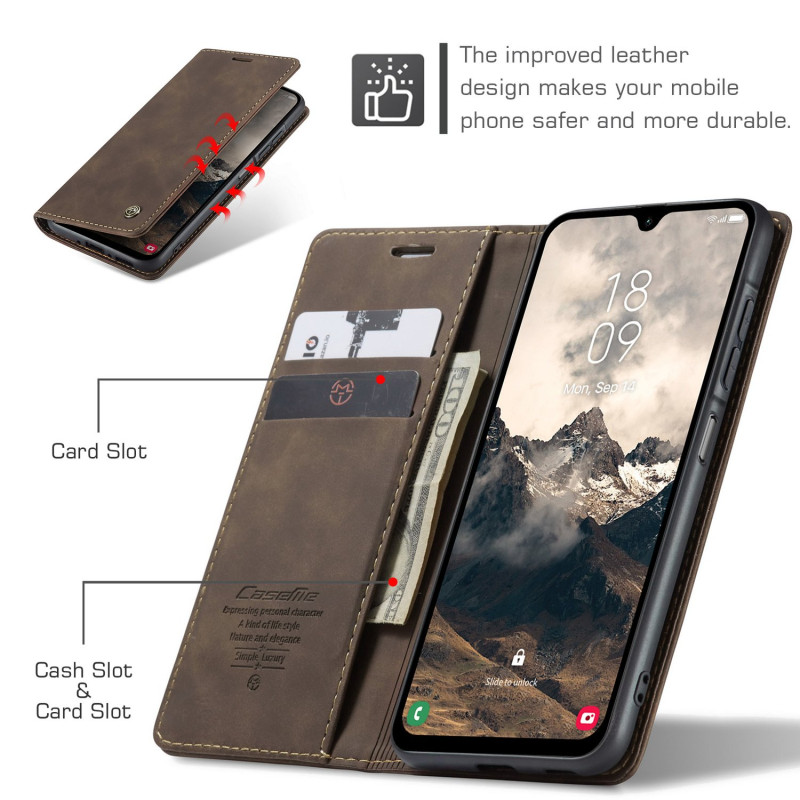 CASEME Retro Wallet Case for Samsung Galaxy A17 - Coffee