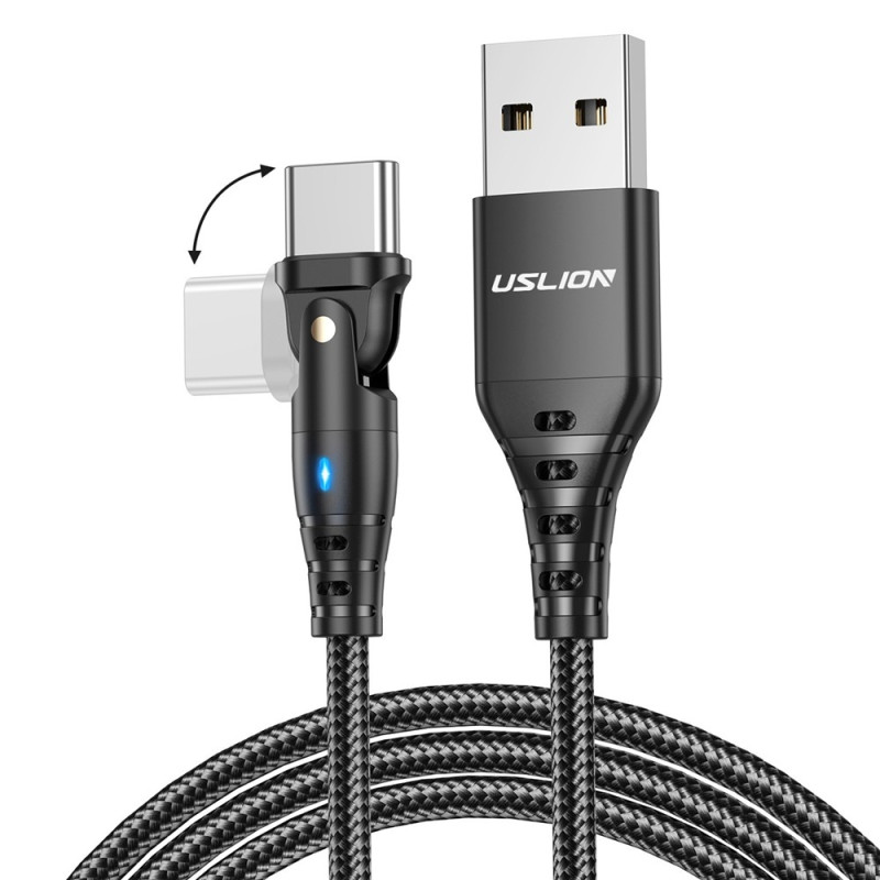 USB-A til USB-C opladningskabel 2m 180 graders roterende vinklet hoved 3A