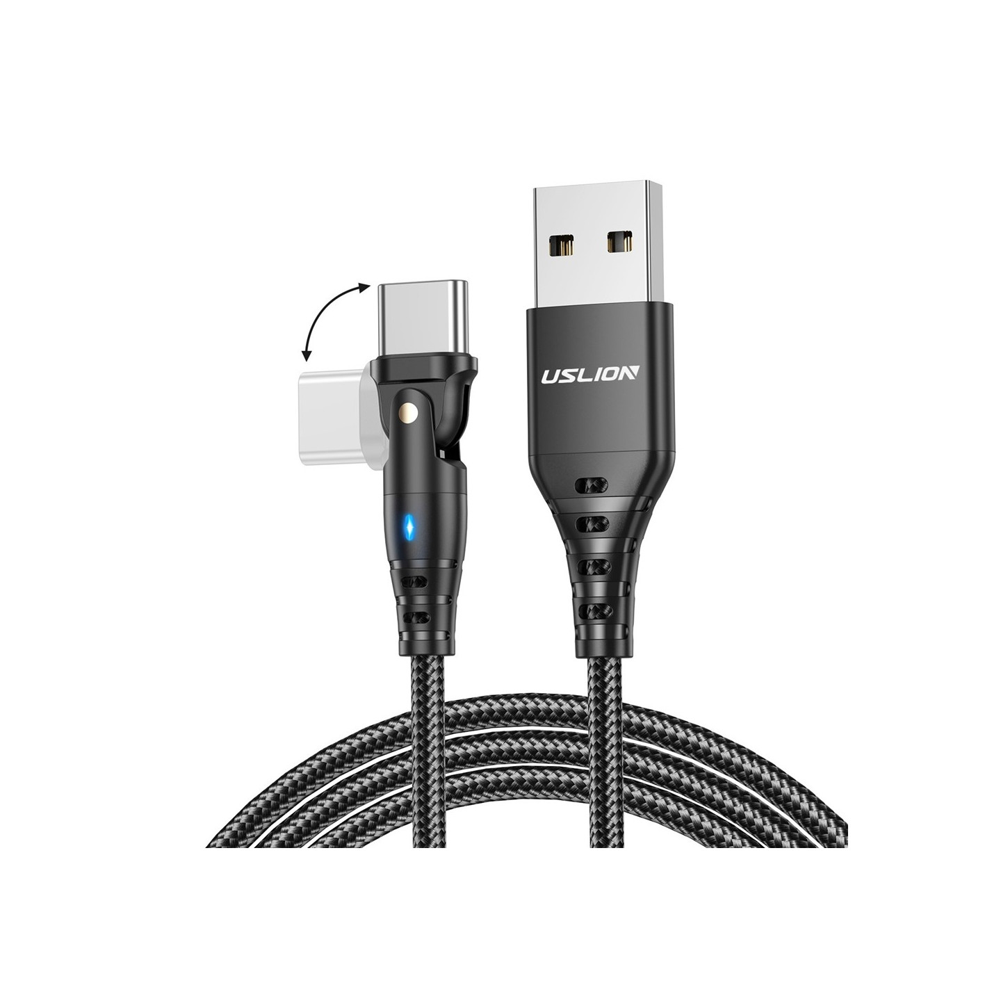 USB-A til USB-C ladekabel 1 m 180 graders roterende vinklet hode 3A