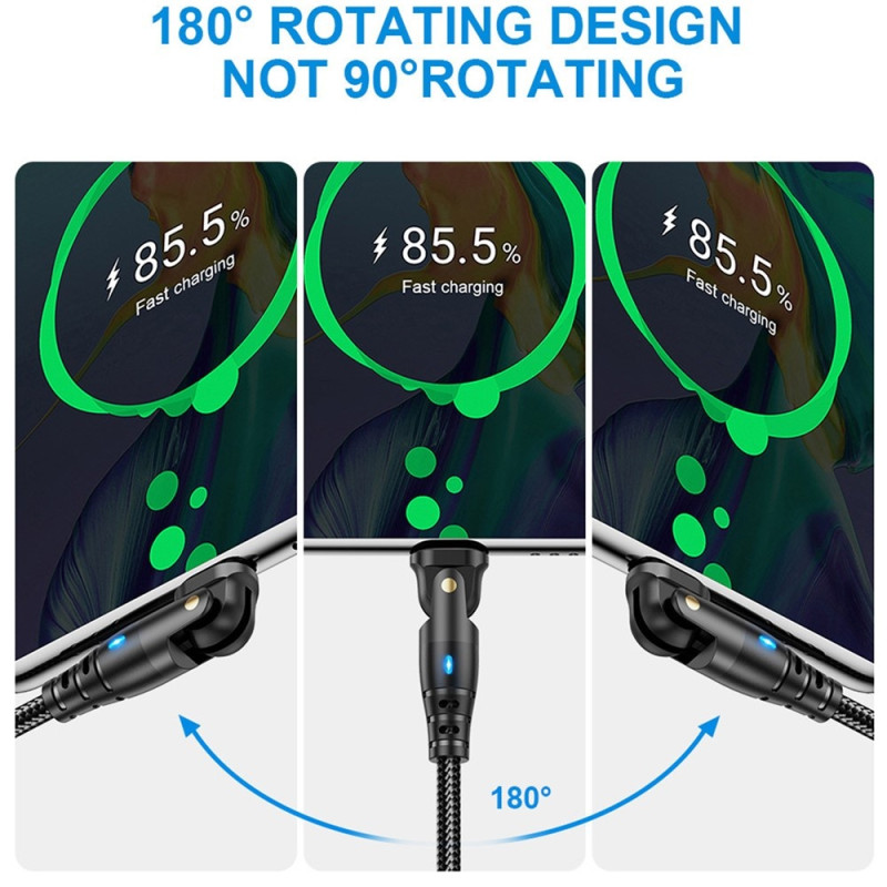 USB-A till USB-C Laddningskabel 2 m 180 graders roterande vinklat huvud 3A