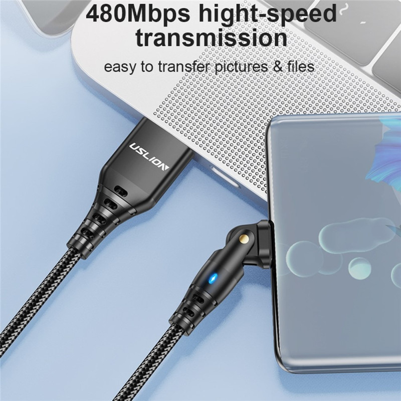 USB-A to USB-C Charging Cable 1m 180 Degree Rotating Angled Head 3A