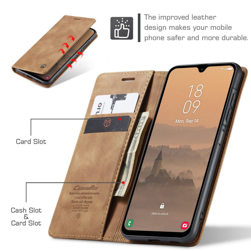 CASEME Retro Wallet Case for Samsung Galaxy A17 - Brown