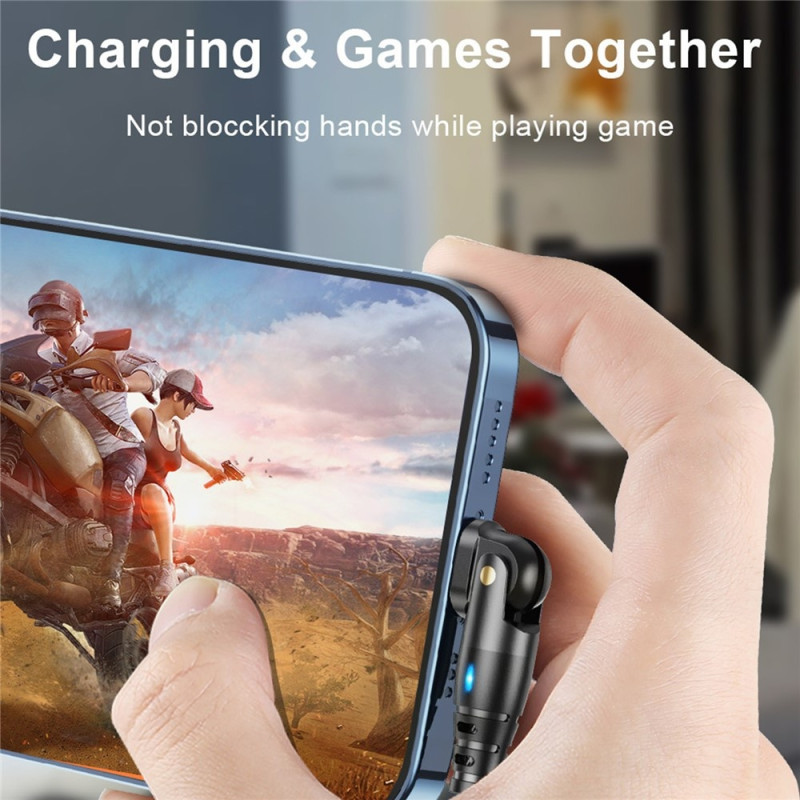 USB-A til USB-C ladekabel 1 m 180 graders roterende vinklet hode 3A