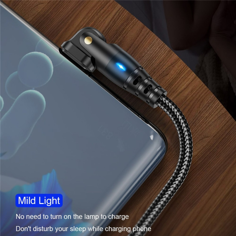 USB-A - USB-C -latauskaapeli 1 m, 180 astetta kääntyvä kulmapää, 3A