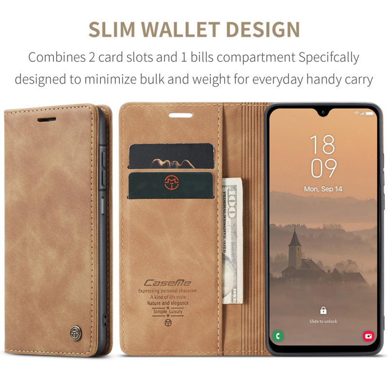 CASEME Retro Wallet Case for Samsung Galaxy A17 - Brown