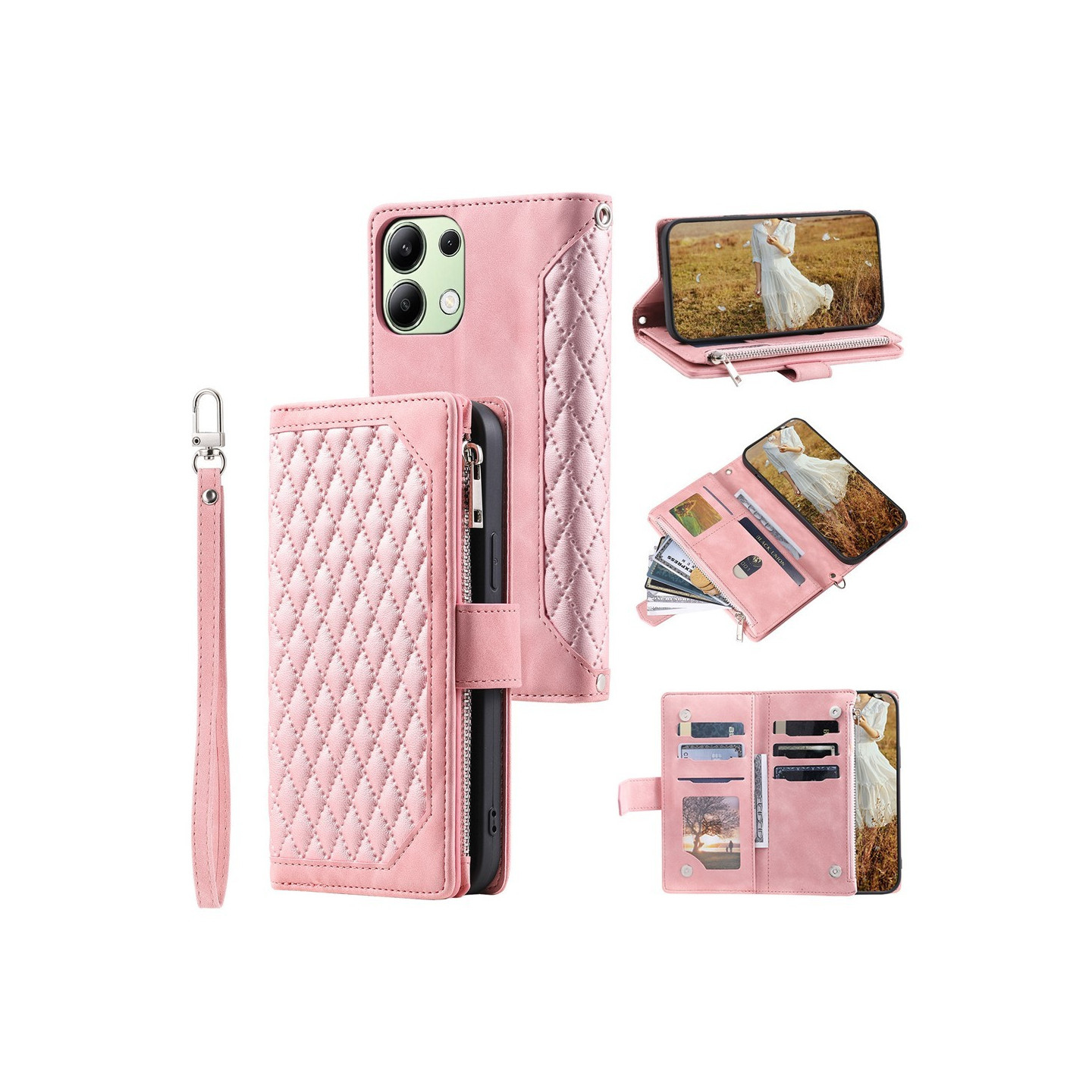 Xiaomi Redmi 15C Zipper Wallet Case Rhombus Stitching Line Puhelinsuojus