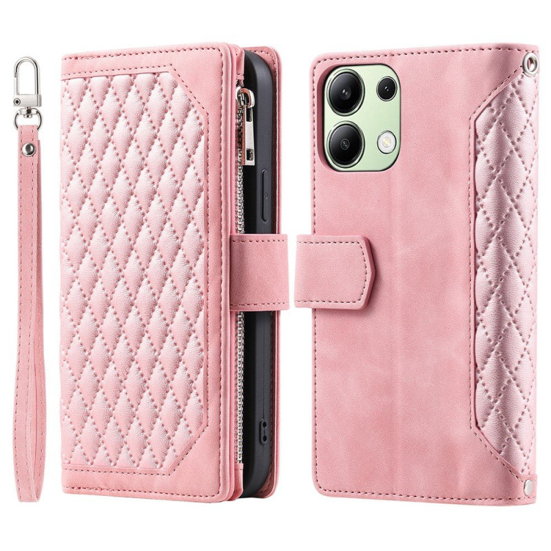 För Xiaomi Redmi 15C Zipper Wallet Case Rhombus Stitching Line Telefonfodral