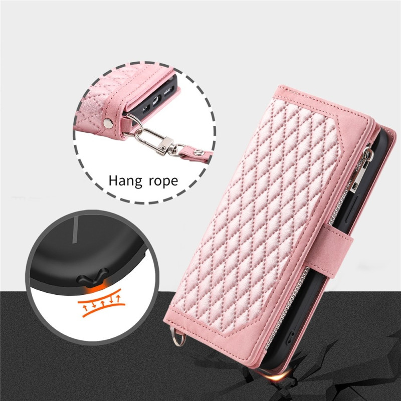 För Xiaomi Redmi 15C Zipper Wallet Case Rhombus Stitching Line Telefonfodral