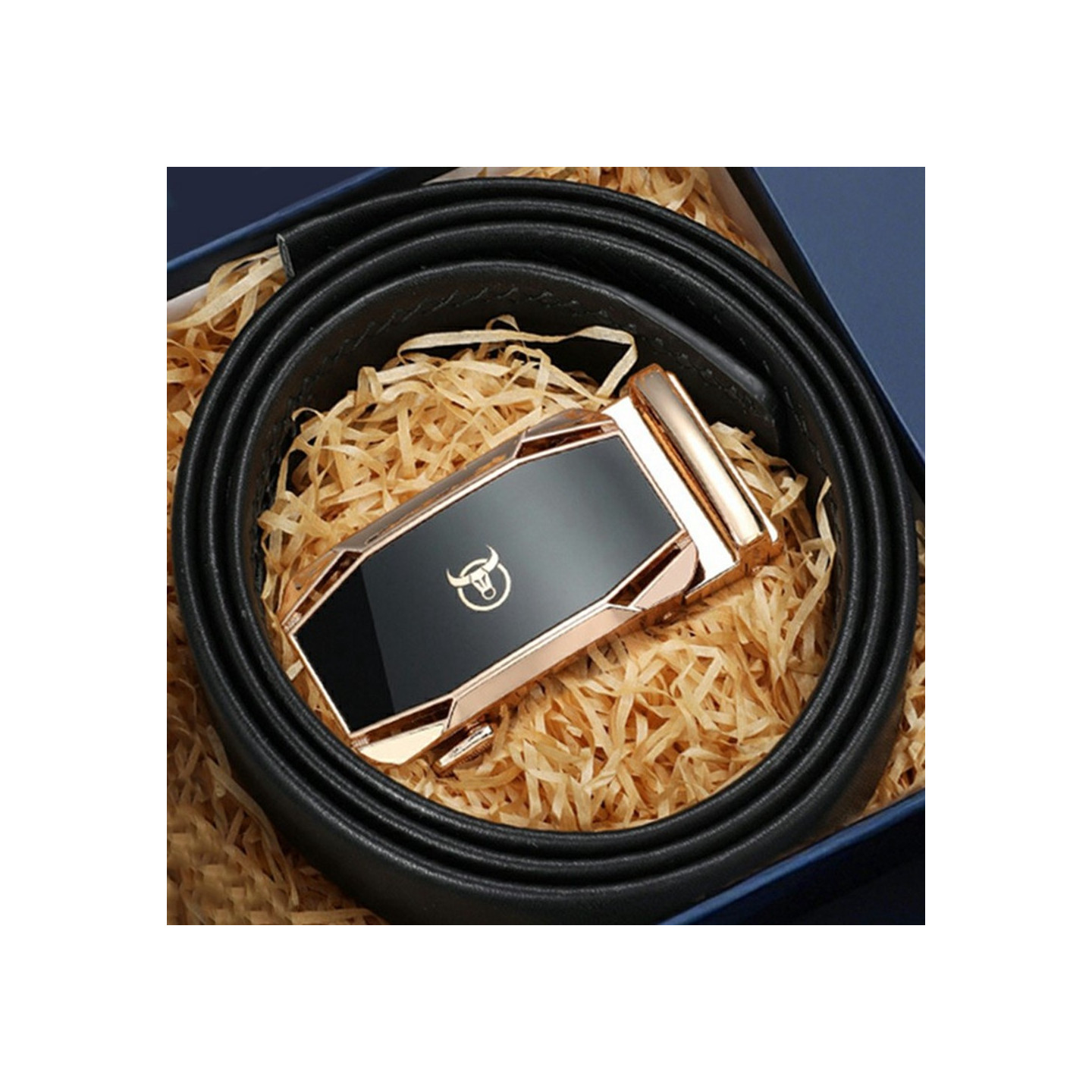 BULLCAPTAIN 130cm bælte i talje med automatisk spænde i kohud - Guld