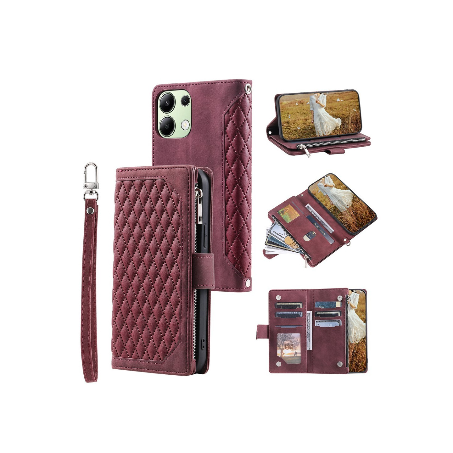 For Xiaomi Redmi 15C Zipper Wallet Case Rhombus Phone Cover