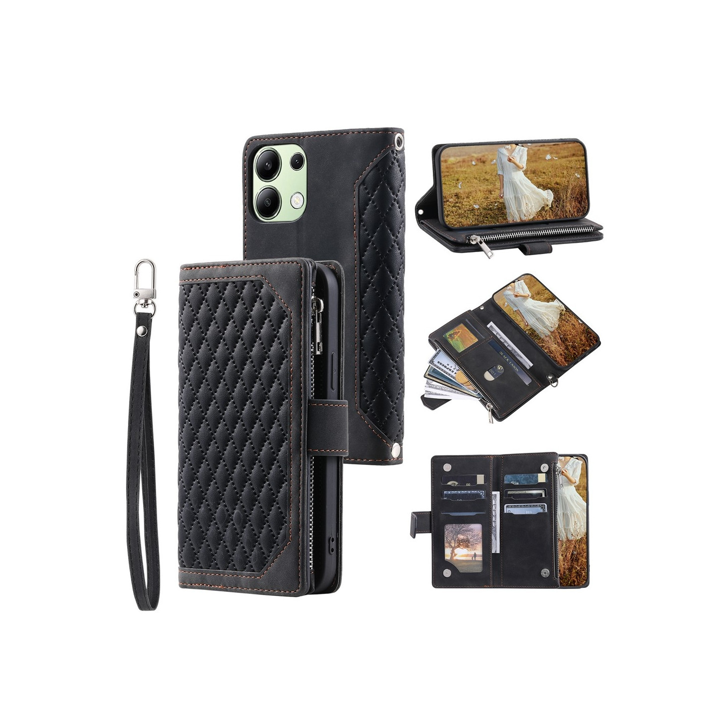 Til Xiaomi Redmi 15C Zipper Wallet Case Rhombus Telefoncover